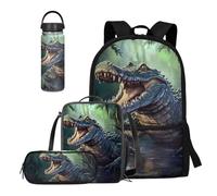 COEQINE Set di 4 bottiglie d'acqua e portapranzo per bambini, per viaggi, escursionismo, casual, regalo per il rientro a scuola, Coccodrillo