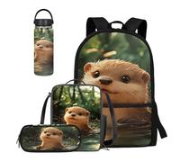 COEQINE Set di 4 bottiglie d'acqua e portapranzo per bambini, per viaggi, escursionismo, casual, regalo per il rientro a scuola, Otter