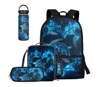 COEQINE Set di 4 bottiglie d'acqua e portapranzo per bambini, per viaggi, escursionismo, casual, regalo per il rientro a scuola, Tartaruga Marina Cuore
