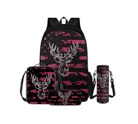 COEQINE Set di 4 zaini per la scuola per bambini da 3 a 4 anni, con portabottiglie e portabottiglie Lightweihgt, borsa da viaggio per libri e libri, Rosa Bandiera Americana Camo