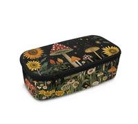 COEQINE Set di astucci carini con borsa per cancelleria, per ragazze, grande, per cosmetici, pennelli da trucco, borsa per la scuola e i viaggi, Girasole ai funghi, Taglia unica, Organizer per borse