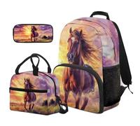 COEQINE Set di borse per libri e portapranzo per bambini, zaino per la scuola per ragazzi 4, 6, 8, 10, 12, grande capacità, set di zaini da scuola per adolescenti, confezione da 3, Cavallo rosa.