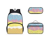 COEQINE Set di zaino e borsa per il pranzo a forma di girasole per ragazze dai 6 agli 8 anni in età prescolare e astuccio per matite grande capacità per la scuola elementare, confezione da 3, Gelato