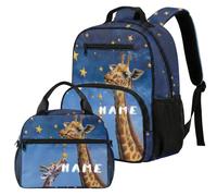 COEQINE Set di zaino per il pranzo per bambine dai 4 agli 8 anni, set di 2 zaini personalizzati per asilo e pannolini, Cielo stellato blu giraffa, M, Designer