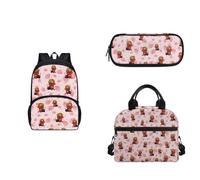 COEQINE Set zaino per 6-8 ragazze, con tracolla, portapranzo e astuccio, 3 pezzi, borsa portatile per il pranzo per le scuole medie superiori, Fragola Carino Cani Rosa
