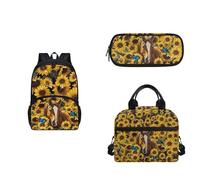 COEQINE Set zaino per 6-8 ragazze, con tracolla, portapranzo e astuccio, 3 pezzi, borsa portatile per il pranzo per le scuole medie superiori, Farfalla Cavallo Giras