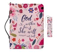 COEQINE She Reads Truth Bible Cover da donna in pelle set di 2 copertine impermeabili rosa floreale per libri bibbia regali per gli amanti dei libri borsa protettiva con manico tasca con cerniera, 30