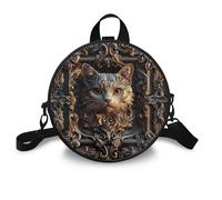 COEQINE Simpatica borsa a tracolla da donna borsa a tracolla per donna borsa circolare in pelle con cerniera mini zaino per la scuola, Stampa in rilievo di gatto