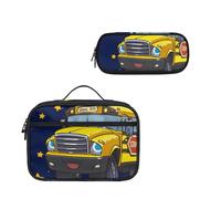 COEQINE Simpatica borsa per il pranzo per ragazzi delle scuole medie giallo Catroon School Bus Pattern Lunch Box e astuccio, borsa termica per alimenti prescolari, nera