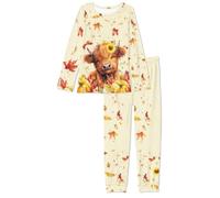 COEQINE Simpatico pigiama da donna con maniche lunghe e pantaloni lunghi, rosa pigiameria nighty 2 pezzi abbigliamento da salotto per la casa, XS-6XL, Girasole della mucca delle Highland, M