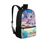 COEQINE Simpatico zaino Axolotl per ragazze borsa da scuola per bambini borsa per libri con portabottiglie per scuola media elementare, Axolotl Nuvola Gelato Rosa Arcobaleno