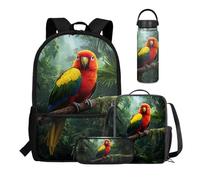 COEQINE Simpatico zaino per ragazze con contenitore per il pranzo e bottiglia d'acqua, set di 4 borse leggere da viaggio per bambini 4 6 8, Gatto astronauta del fumetto