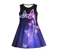 COEQINE Toddle Ragazze Estate Senza Maniche Vestito Casual Partito A-line Swing Twirly Gonna Abbigliamento Cute Paw Print per 3-16 Anni Bambini, farfalla viola, 7-8 Anni