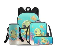 COEQINE Todler - Zaino per bambine dai 4 ai 6 anni, con portapranzo in stile cartone animato, set da 6 a 8, Tartaruga Marina Cartoon