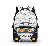 COEQINE Zaini per bambini dai 3 ai 4 anni, borse per libri in età prescolare per bambini in età prescolare con etichette per nomi elementari, Auto della polizia, 40cm fit 3-6 Year