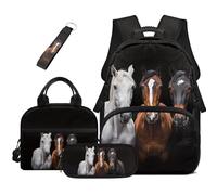 COEQINE Zaini per ragazze, ragazzi, bambini, 6-8, 10-12, 14-16 anni, zaino scuola elementare, Cavallo Fantasia Nero