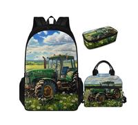 COEQINE Zaino a forma di animale per ragazzi dai 4 ai 6 anni, 6-8 anni, con portapranzo e portapenne, set da 3 pezzi, Farm Trucks Daisy