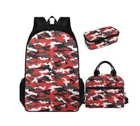 COEQINE Zaino a forma di animale per ragazzi dai 4 ai 6 anni, 6-8 anni, con portapranzo e portapenne, set da 3 pezzi, Rosso mimetico.