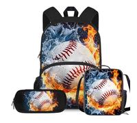 COEQINE Zaino a sfera per ragazzi 8-12 per scuola bambino scuola materna Bookbag per bambini 4-6 6-8 8-12 12-14 regali per il ritorno a scuola, Palla 3d acqua fuoco baseball