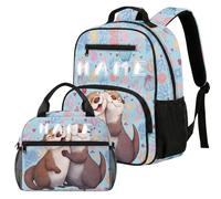 COEQINE Zaino carino per bambini con scatola per il pranzo 2 pezzi personalizzato borsa per la scuola leggera borsa per pannolini Daypack,33 cm, Otter Azzurro Abbraccio Carino, M, Designer