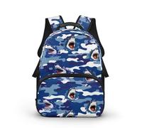 COEQINE Zaino da 16-44 cm per ragazzi dai 3 ai 6 anni, leggero, traspirante, per scuola materna, borsa per libri per studing, Stampa Squalo Camo Blu, 40cm fit 3-6 Year