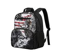 COEQINE Zaino da 34,2 cm per ragazzi e bambini, con tasche frontali per la scuola, per ragazzi, 33 x 27 x 18 cm, Bandiera americana Lupo Nero Cool