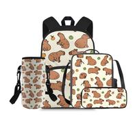 COEQINE Zaino da 4 pezzi per ragazzi ragazze 4-6 elementari scuola prescolare borsa set bambini viaggio zaino bambino con scatola per il pranzo, Capibara Kawaii