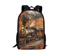 COEQINE Zaino da scuola per bambini con porta bottiglia d'acqua Zaino da viaggio portatile con manici Zaino per scuola media superiore, Treno a vapore Retro, Taglia Unica