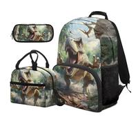 COEQINE Zaino elementare per ragazzi 4-6 Bookbag per ragazzo con contenitore per il pranzo e scatola portamatite 1 ° grado, Pappagallo 3D