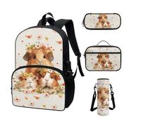 COEQINE Zaino Kawaii per la scuola, 4 pezzi, per adolescenti, ragazze, scuola superiore, con tasca per bottiglia d'acqua, portapranzo, astuccio per matite, Carino Cavy Animale Boho Floreale