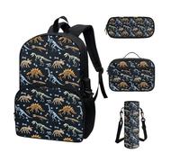 COEQINE Zaino Kawaii per la scuola, 4 pezzi, per adolescenti, ragazze, scuola superiore, con tasca per bottiglia d'acqua, portapranzo, astuccio per matite, Dinosauro Animale Cool