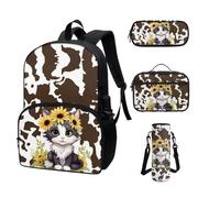 COEQINE Zaino Kawaii per la scuola, 4 pezzi, per adolescenti, ragazze, scuola superiore, con tasca per bottiglia d'acqua, portapranzo, astuccio per matite, Gatti Girasole Kawaii
