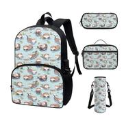 COEQINE Zaino Kawaii per la scuola, 4 pezzi, per adolescenti, ragazze, scuola superiore, con tasca per bottiglia d'acqua, portapranzo, astuccio per matite, Otter, moderno