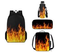 COEQINE Zaino nero da 17 pollici per ragazzi arancione fuoco fresco scuola media bambini bookbag e lunch box set per ragazzi 6-8 cartoni animati leggero zaino da scuola set per bambini da viaggio