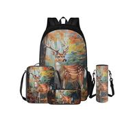 COEQINE Zaino per bambini con cervo per ragazzo 4-6 Bookbag con scatola per il pranzo 4 pezzi Cool 5 ° grado zaino scuola media per bambini in età prescolare Schhol Bag Set per bambini con