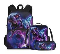 COEQINE Zaino per bambini con dinosauro 4-6 5-7 8-12 nome scuola materna borsa set di 3 borse per libri per bambini con scatola per il pranzo, Fulmine di dinosauro