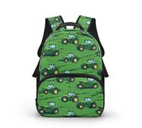 COEQINE Zaino per bambini da 3 a 5 anni con tasca frontale con cerniera per bambini borsa per libri Mochilas Para Niñ, Stampa auto camion verdi, 40cm fit 3-6 Year