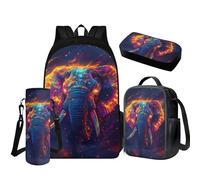 COEQINE Zaino per bambini da 4 a 6 anni con elefante per scuola materna, 4-6 anni, con portapranzo, per scuola materna, set da viaggio per bambini da 43 cm, con portabottiglie d'acqua, zaino da