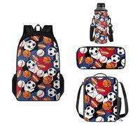COEQINE Zaino per bambini da 8 a 12 anni, 4 pezzi, contenitore termico per il pranzo e astuccio, per bottiglia d'acqua, scuola media, Palline colorate