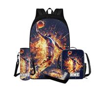 COEQINE Zaino per bambini da 8 a 12 anni, 4 pezzi, contenitore termico per il pranzo e astuccio, per bottiglia d'acqua, scuola media, Basket Galaxy Blu, Zaino daypack