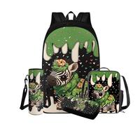 COEQINE Zaino per bambini da 8 a 12 anni, 4 pezzi, contenitore termico per il pranzo e astuccio, per bottiglia d'acqua, scuola media, Simpatico Goccia Gelato Zebra Animale, Zainetto