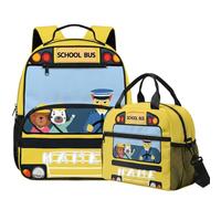 COEQINE Zaino per bambini e portapranzo Set personalizzato per libri a tema auto per bambini 4-10, scuola materna, Scuolabus Giallo Auto, M, Casual
