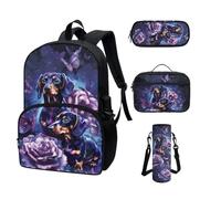 COEQINE Zaino per bambini Ragazze Ragazzi Cool Cartoon Cars Zaino Scuola Set per Bambini Lunch Box Astuccio Astuccio Bottiglia Portatile, Farfalla Cani Bassotto Rosa Viola