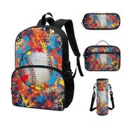 COEQINE Zaino per bambini Ragazze Ragazzi Cool Cartoon Cars Zaino Scuola Set per Bambini Lunch Box Astuccio Astuccio Bottiglia Portatile, Baseball Doonut
