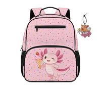 COEQINE Zaino per libri scolastici per bambini dai 4 ai 6 anni, con portachiavi a forma di animale, adatto per la scuola materna, Axolotl Gelato Floreale Rosa