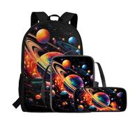 COEQINE Zaino per ragazzi con portapranzo e astuccio, per viaggi, escursioni, scuola di prima elementare, regalo per bambini, per il rientro a scuola, 3 pezzi, Pianeta