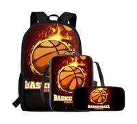 COEQINE Zaino per ragazzi con portapranzo e astuccio, per viaggi, escursioni, scuola di prima elementare, regalo per bambini, per il rientro a scuola, 3 pezzi, Pallone da basket 2d