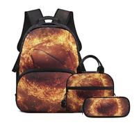 COEQINE Zaino per ragazzi con portapranzo e borsa per libri di grande capacità e scatola per matite 4 6 8 10 12 14 Set di 3 pezzi, Bruciare Basket