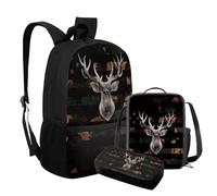 COEQINE Zaino per ragazzi con portapranzo, set da 3 pezzi, 1 ° grado zaino per la scuola per ragazzi 43 cm Bookbag 5-7 regali per il ritorno a scuola, Camo cervo americano