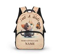 COEQINE Zaino personalizzato per ragazze per la scuola 15 pollici Bookbag per bambini Prescolare Schoolbag per bambino Bambina Solo una ragazza che ama il gatto con nome Zaino Daypack per viaggio